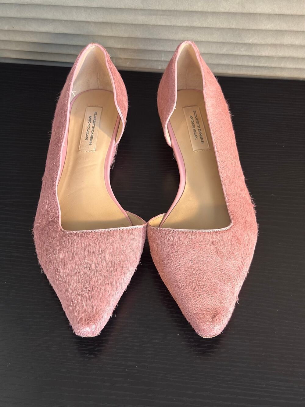 Elizabeth Damrich Antonio Melani Pink haircalf Pointed Toe Flats Size 7M